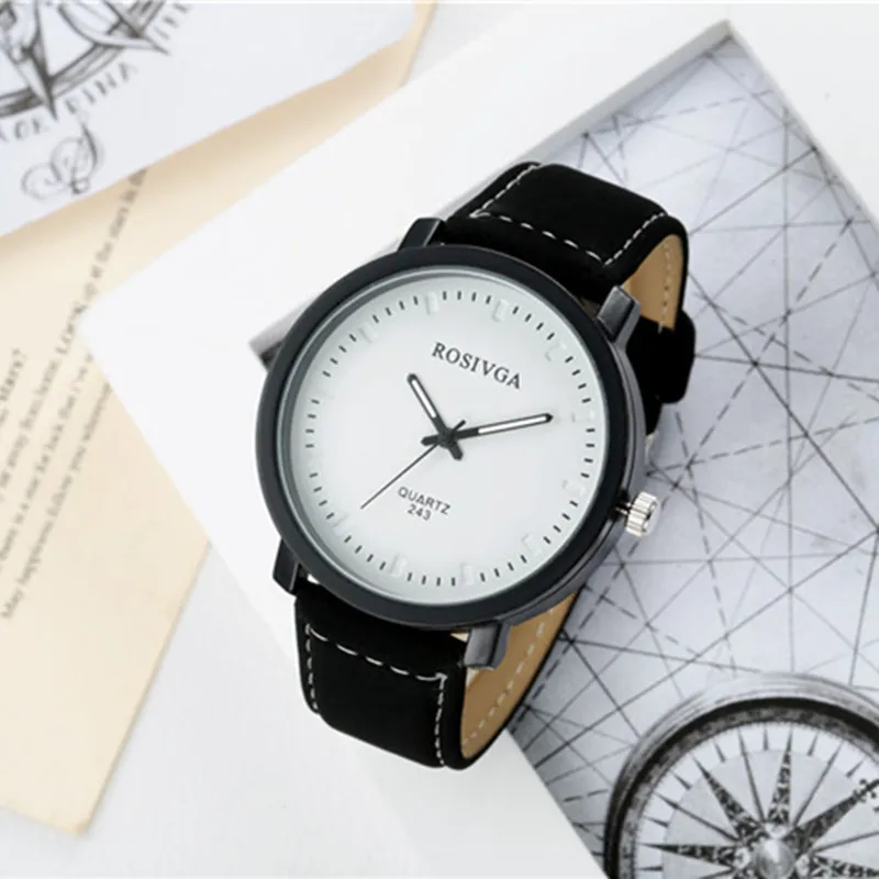 

2017 NEW Fashion Simple Dial Watch Leather Strap Quartz Casual Watches Man Black Khaki Dial Round Shape Wristwatch for Lover's