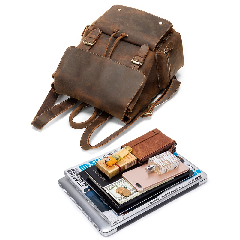 Мужской рюкзак WESTAL из натуральной кожи для мужчин, школьный многофункциональный рюкзак, сумки для ноутбука, дорожный рюкзак с веревкой для документов