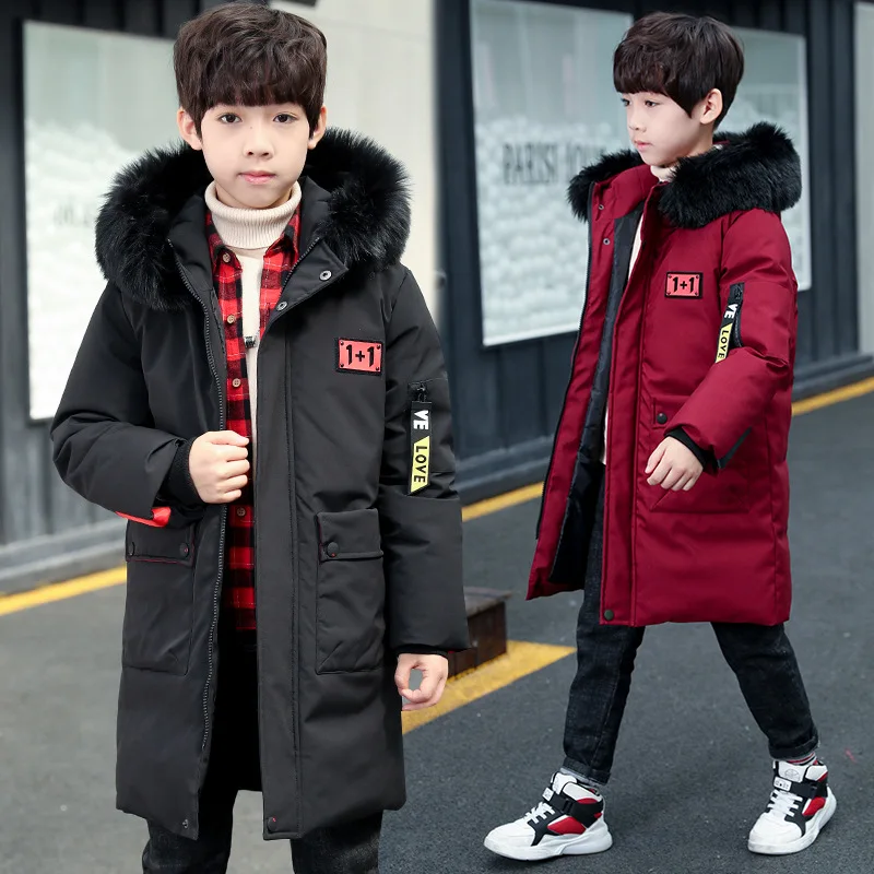 

2018 Children's thicker down parkas boys winter Jackets coat hooded fur collar kids coat outfits bigboy outerwear clothes 6-14Y