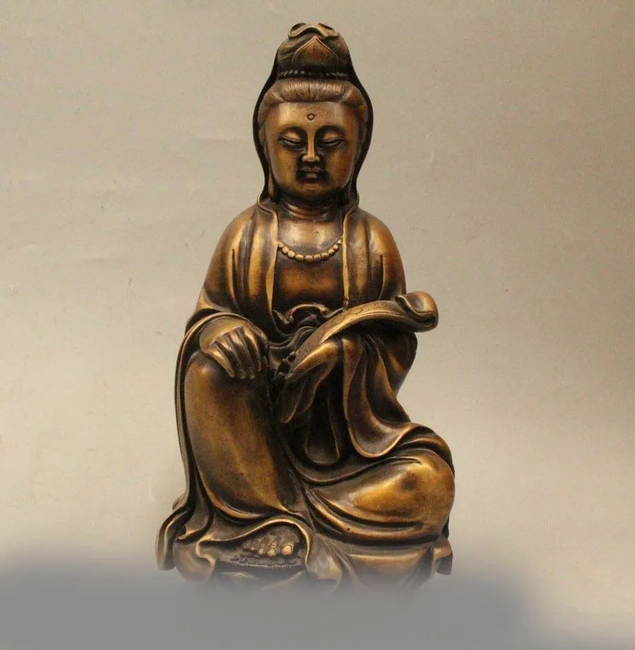

12" Chinese Buddhism Bronze Kwan-yin Guan Yin Goddess Ru Yi Boddhisattva Statue