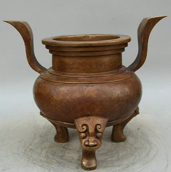 

USPS to USA S2130 12" Signed Chinese Purple Bronze Lion Legs Dragons Design Incense Burner Censer