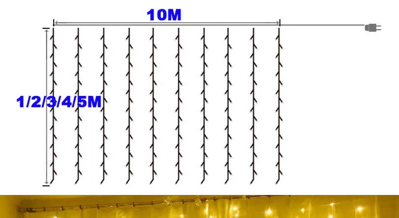 10 м x 4 м Сосулька Светодиодный занавес гирлянда Рождественские украшения Свадебные огни вечерние для дома год праздник декор Освещение