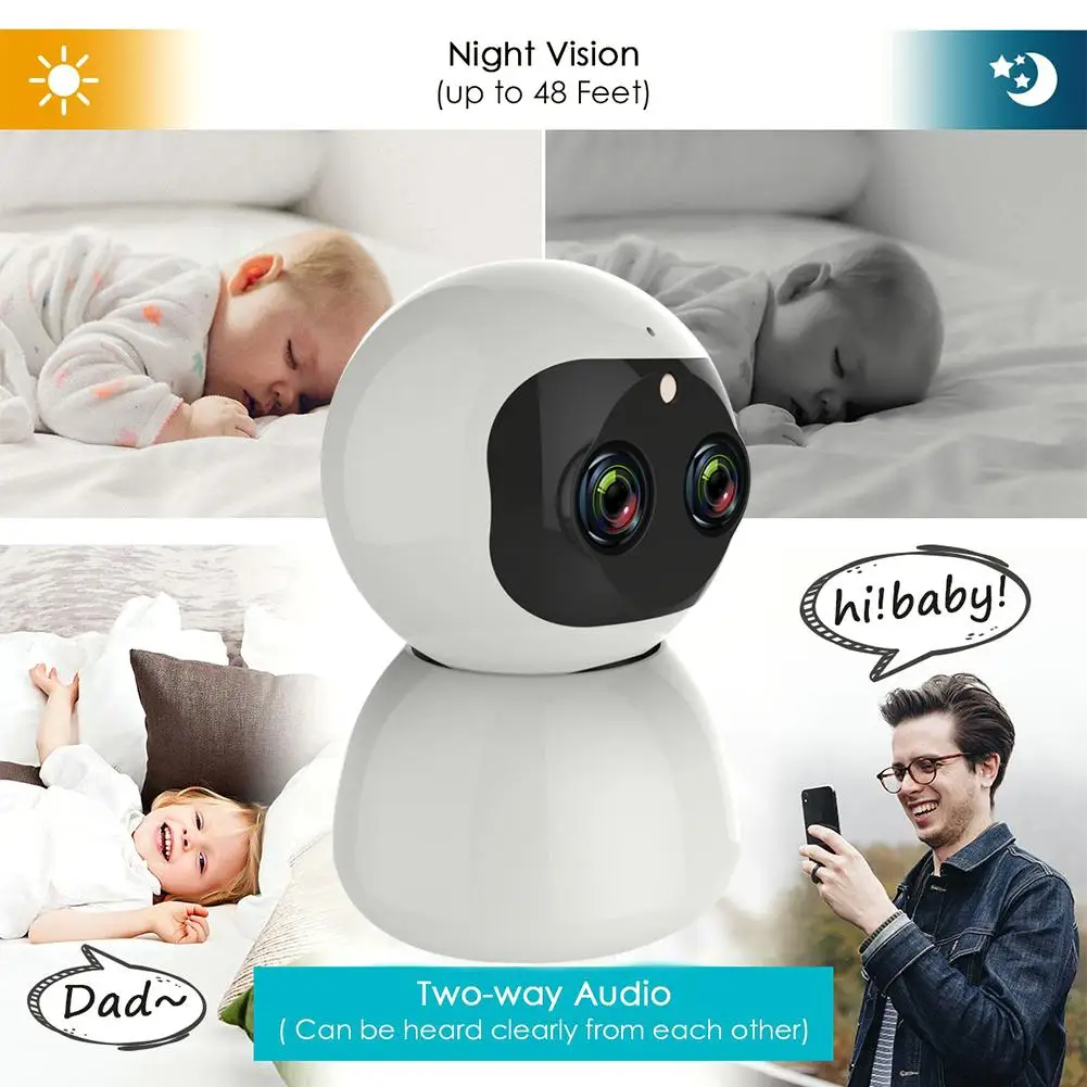 

1080P AI Smart Wireless WiFi Home Care Network Surveillance Camera 360 Degree Rotation HD Dual Lens IP Zoom Camera Two Way Audio