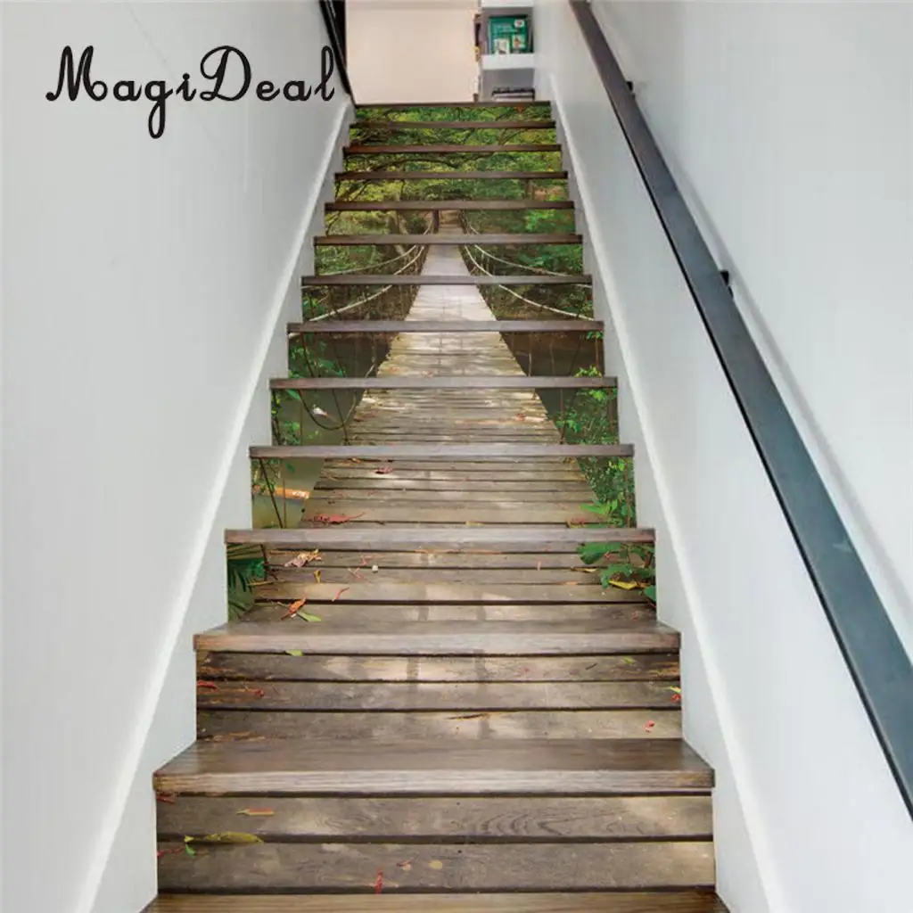 13Pcs 3D DIY Tile Stairs Stickers Removable Waterproof Wallpaper Stickers Self-adhesive Stair Riser for Stairway or Home Decor