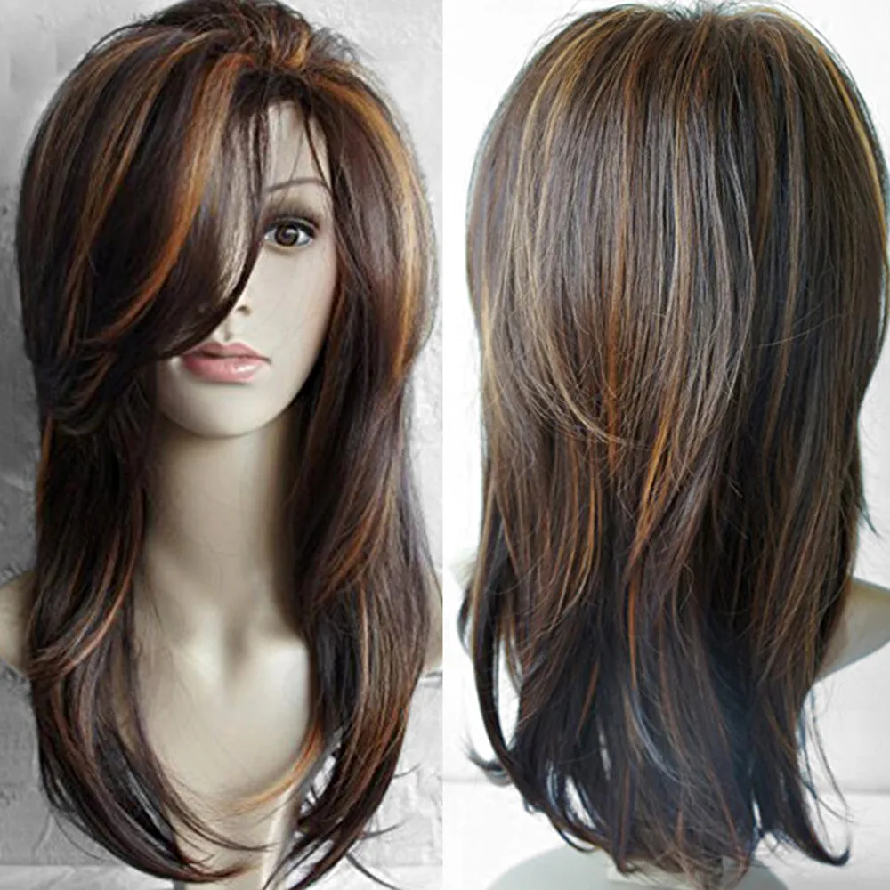 

High Quality 65CM Sexy Gradient Brown Party Wigs Long Curly Hair Mixed Colors Synthetic Wig For Women 11.7