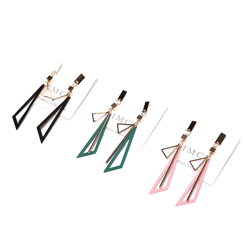 1 Pair Simple Triangle Earrings Geometric Earrings Women Fresh Fashion Long Earrings 3 Colors