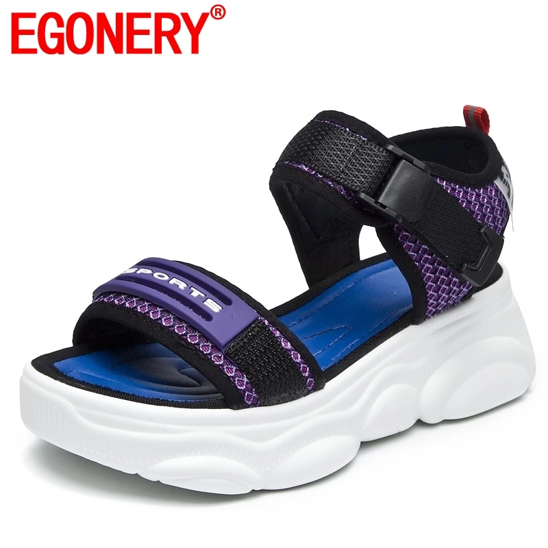 

EGONERY summer woman sneakers non-slip comfort sports leisure purple white 5 cm med heels girl wedges shoes cool platform sandal