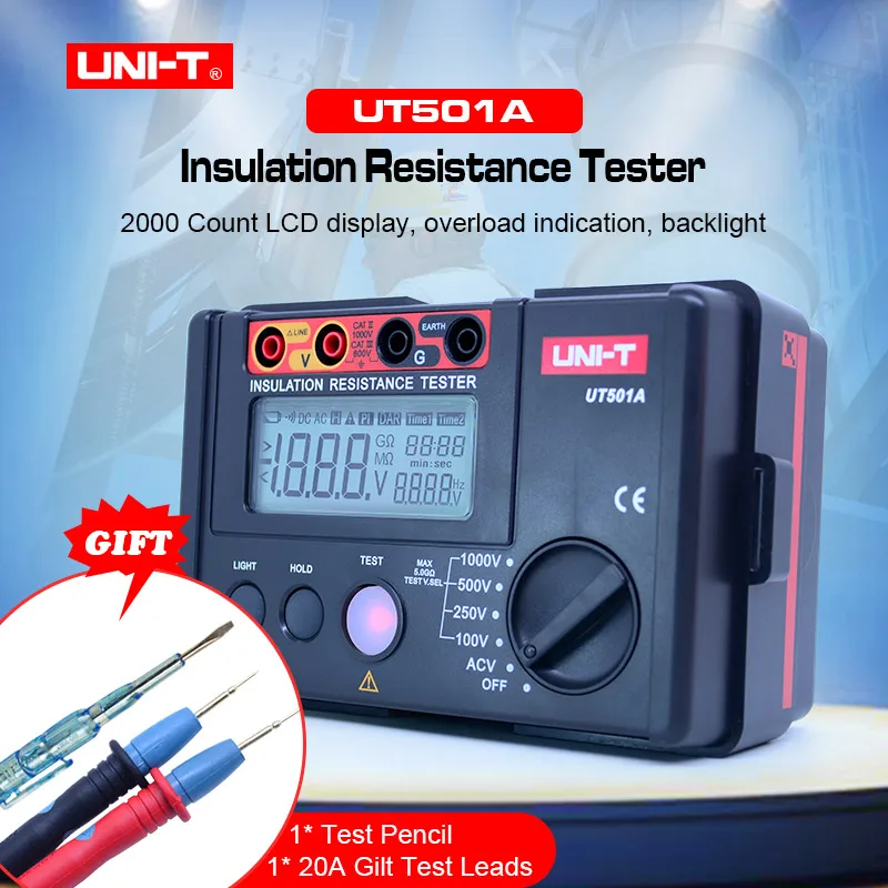 UNI-T UT501A тестер сопротивления изоляции 100V-1000V мегомметром Измеритель сопротивления заземления Мегаомметр 30V~ 750V Вольтметр переменного тока
