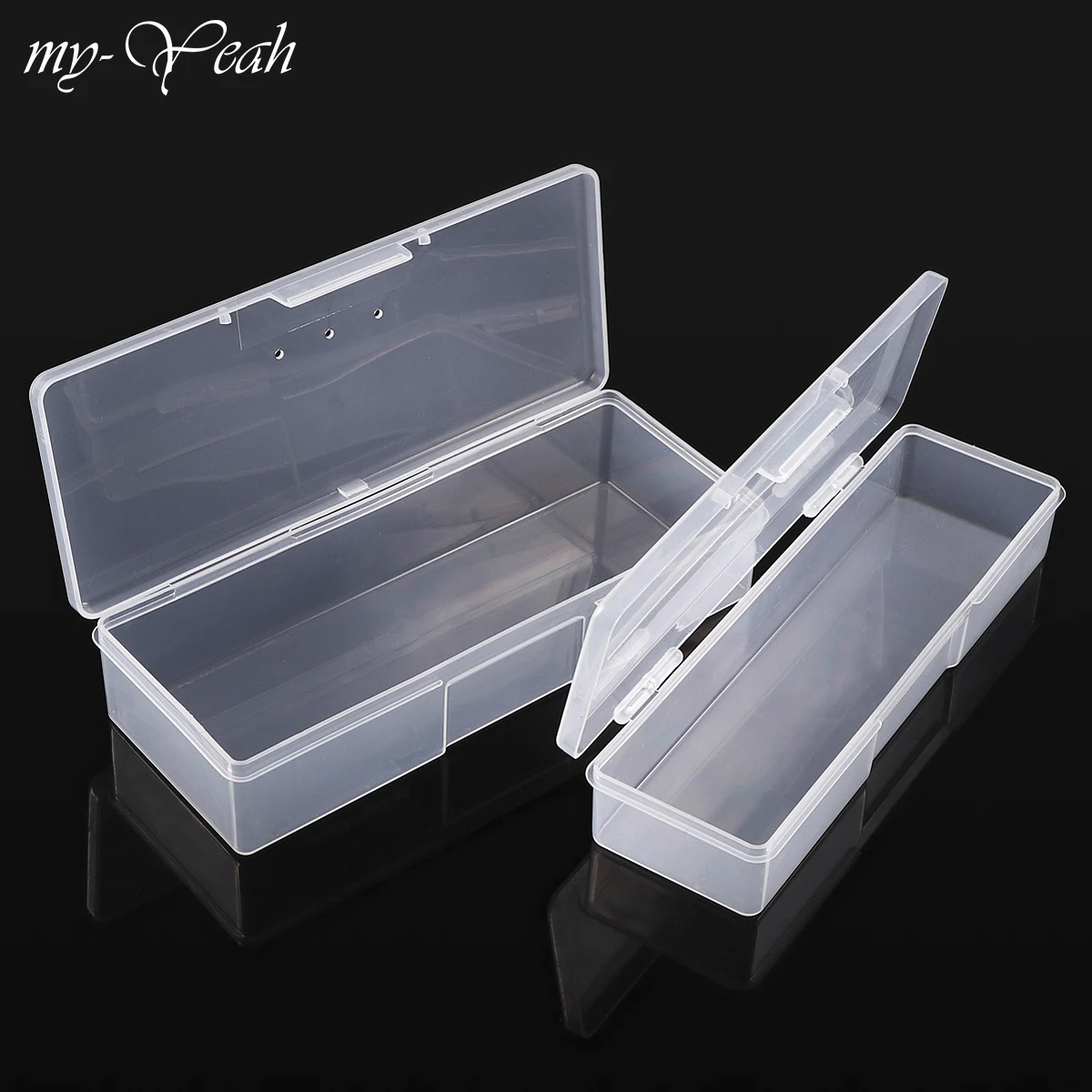 

my-Yeah Rectangle Nail Art Tool Storage Box Plastic Empty Tweezers Clippers Nails Pens Cuticle Pusher Polishing Strip Container