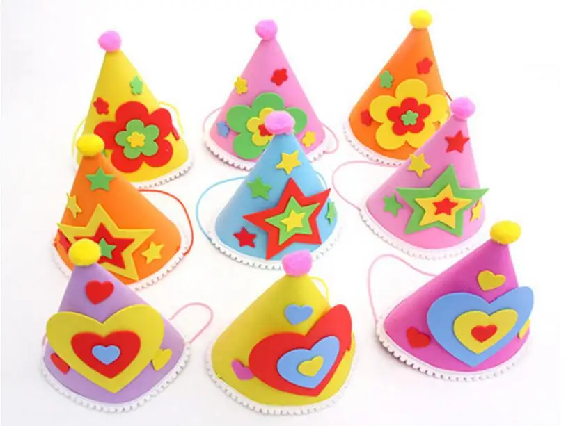 

2017 4pcs/set New arrival Carton Kids Birthday Cap EVA Christmas Party Conical lovely star flower heart Hat for Kids Celebration