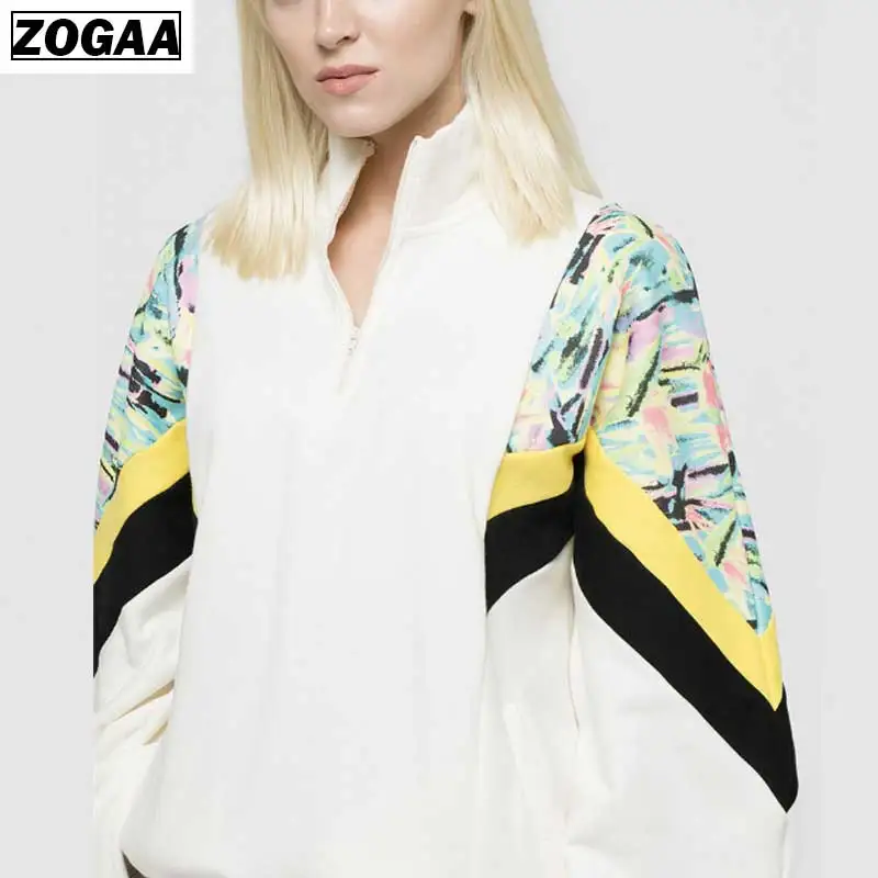 2019 Cool Tide Women's Hoodies Colour-impact Stitching High-collar Jacket Long Sleeve Loose Front Zipper Girls'Spring Clothing 2019 Cool Tide Women's Hoodies Colour-impact Stitching High-collar Jacket Long Sleeve Loose Front Zipper Girls'Spring Clothing