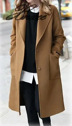 Женское повседневное шерстяное пальто весна осень большой размер свободная смесь зимняя куртка с длинным рукавом размера плюс шерстяное пальто 5XL - Цвет: CAMEL