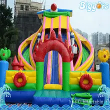 Amusement Park Large Inflatable Bend Slide Inflatable Jumping Bouncer For Sale