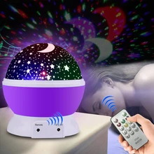 LED Rotating Star Projector Remote Novelty holiday Lighting Moon Sky Rotation Kids Nursery Night Light Battery Operated Lamp