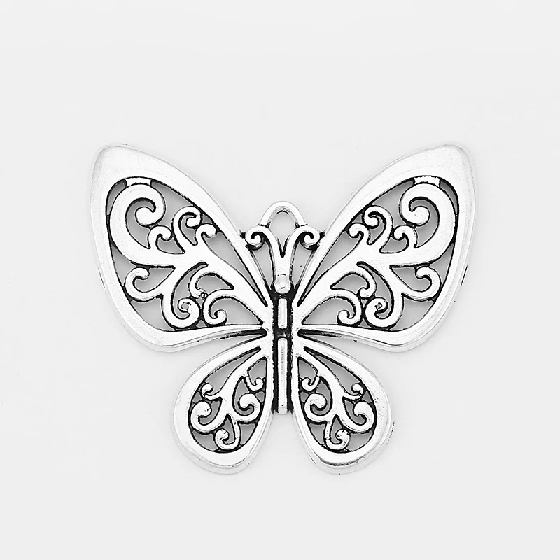 8PCS Tibetan Silver Hollow Filigree Butterfly Insect Charms Pendants for Necklace DIY Jewelry Making 56x49mm