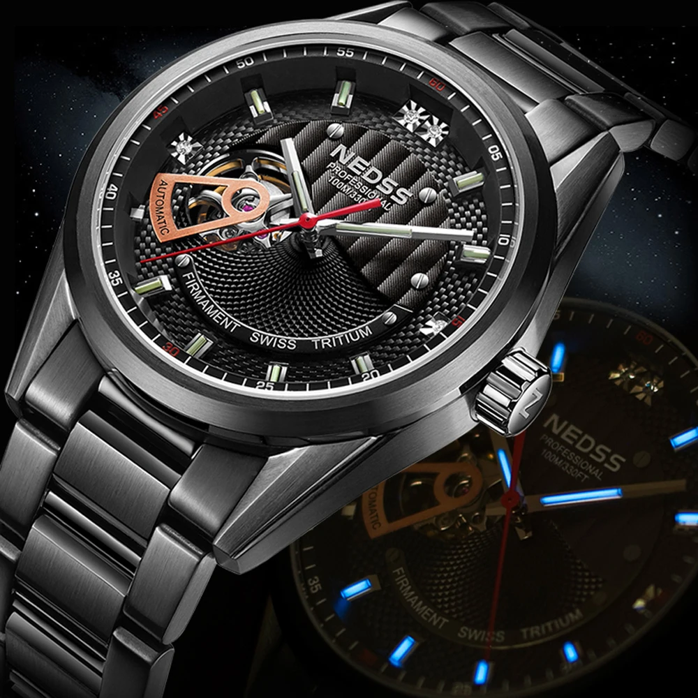NEDSS фирменные часы ограниченная серия seiko автоматические швейцарские скелетоны с