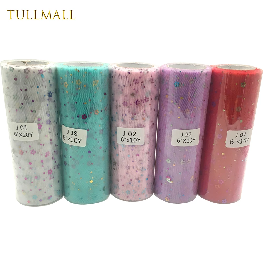

TULLMALL Glitter Flower Tulle Rolls Fabric 15cm 10 yards Sheer Gauze New Year Wedding Decoration Craft Supplies