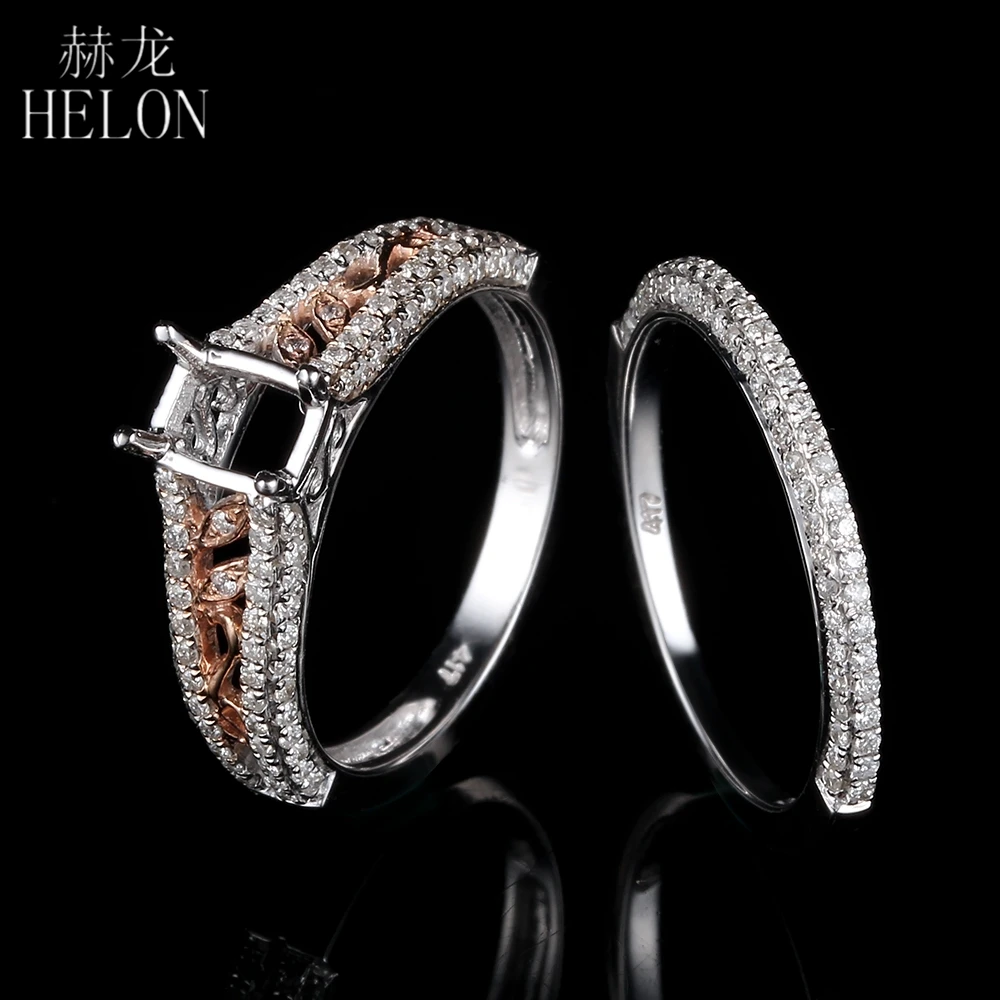 6x6mm Cushion Cut Solid 10k Rose GOld Natural Diamond Semi Mount Engagement Ring
