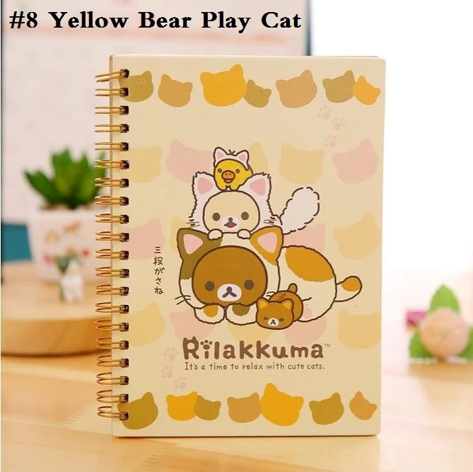 1 шт./лот японские Мультяшные животные Rilakkuma Coil notebook для дневника, списка дел, карманная книга, подписи, книги для детей, день рождения, вечеринки - Цвет: NO8Yellow Play Cat