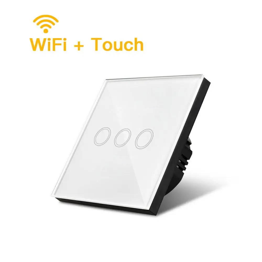 Wifi white 3 gang ЕС Стандартный Wi-Fi настенный светильник переключатель Беспроводной умный Переключатель 220v сенсорный экран/Wi-Fi пульт для Управление настенный выключатель Alexa/google home 1/2/3 - Цвет: Wifi white 3 gang
