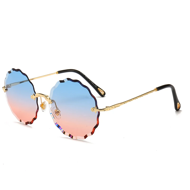 Роскошные круглые солнцезащитные очки для женщин, фирменный дизайн, без оправы, солнцезащитные очки для женщин, оттенок, модные очки Rosie - Цвет линз: Blue Pink