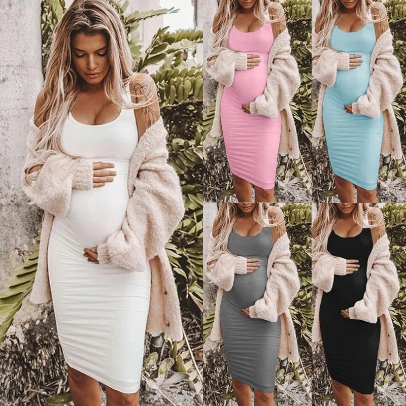 Engaño monitor Envío 2019 nueva moda mujer embarazada vestido de maternidad verano Boohoo sin  mangas fotografía foto ropa chaleco vestido|Vestidos| - AliExpress