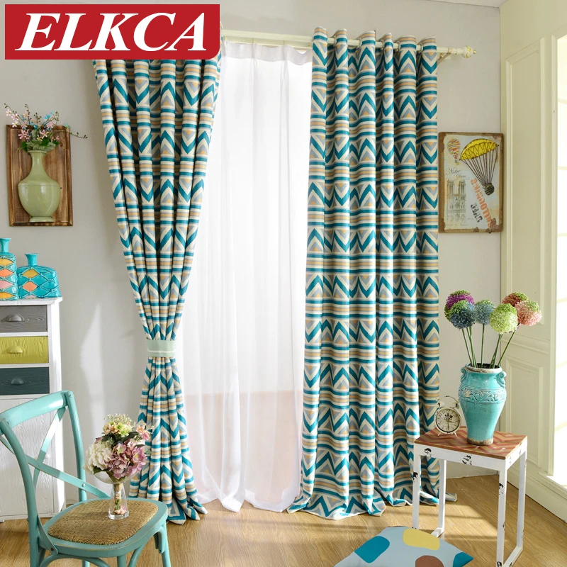 

1 PC Blue Striped Printed Blackout Curtains for Living Room Modern Window Curtains for the Bedroom Kids Curtains for Children