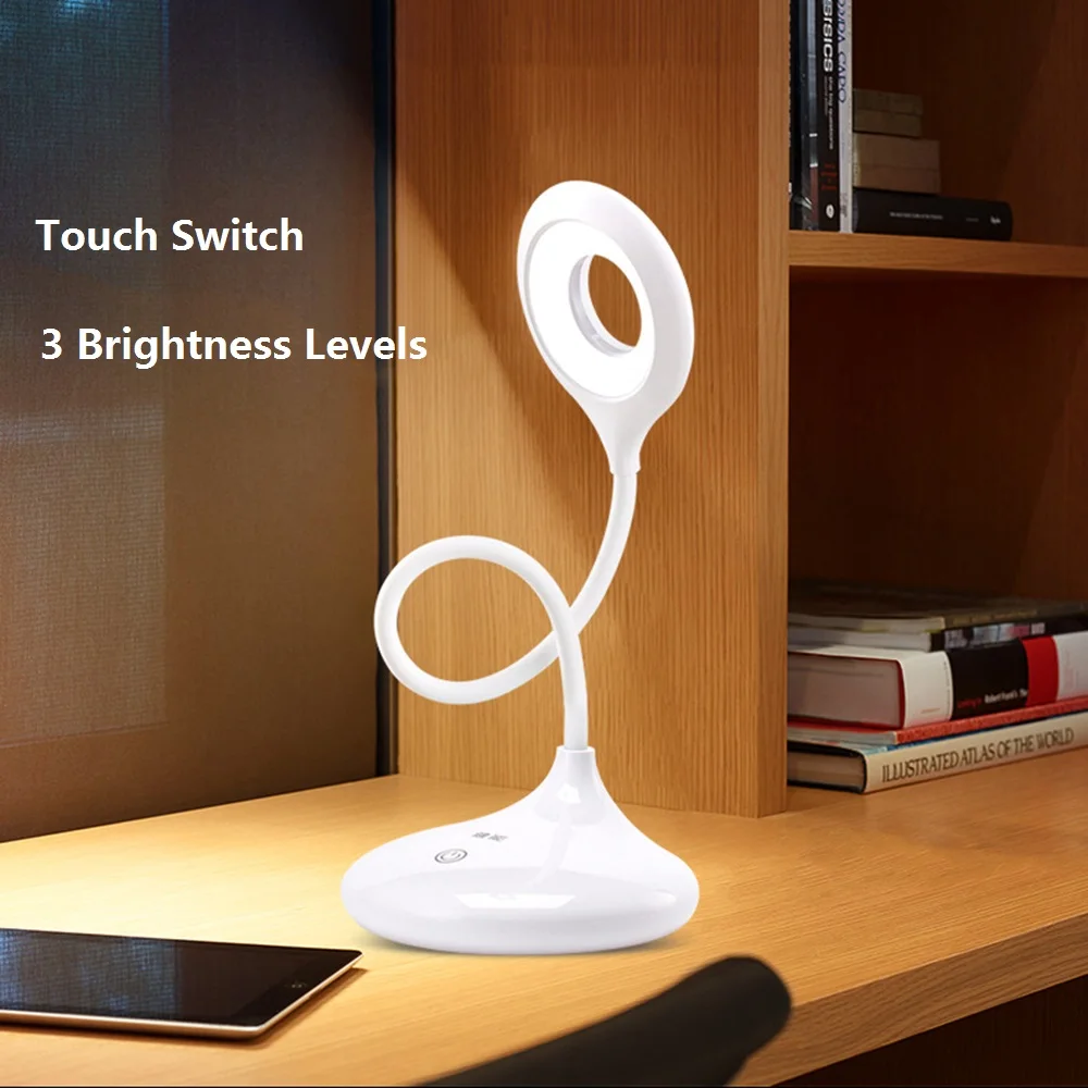 

USB Rechargeable Ring LED Desk Lamp 3 Brightness Levels Light Eye Protection USB Led Table Lamps For Office Bedroom Reading