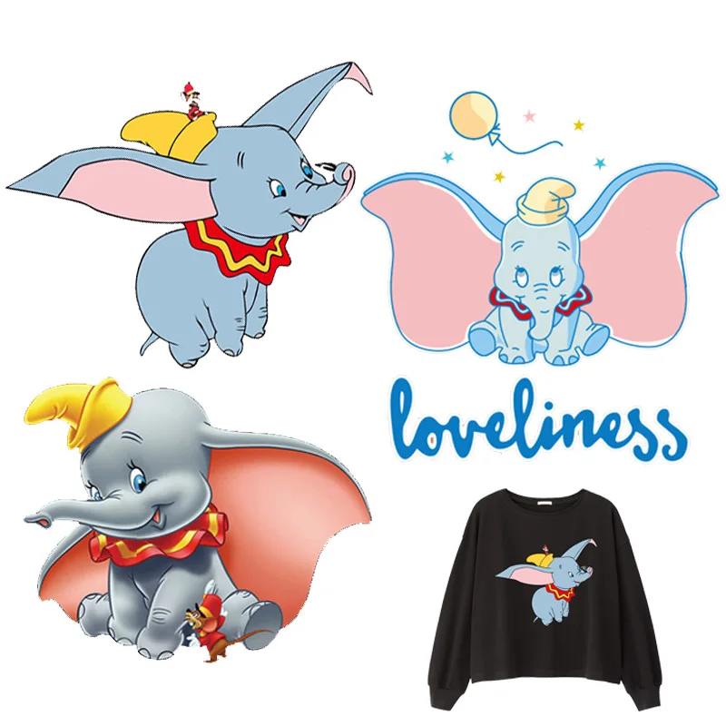 

Dumbo elephant Patch Iron on Heat Transfer Printing Patches Stickers for Clothes DIY Appliques Washable A-level Thermal Patches
