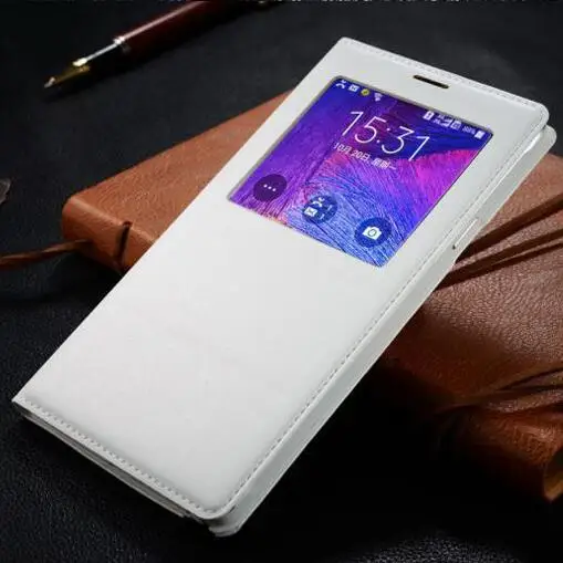 FGHGF Note4 чип smart Case ответ чехол для samsung Galaxy Note4 N9100 N9108 Кожа Флип Случаи Роскошные спереди Вид из окна - Цвет: Note4 White