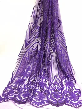 

Purple Sequins 3d French Lace Fabrics 2019 African Lace Fabric Embroidery Nigerian Lace Fabric High Quality Lace For Party