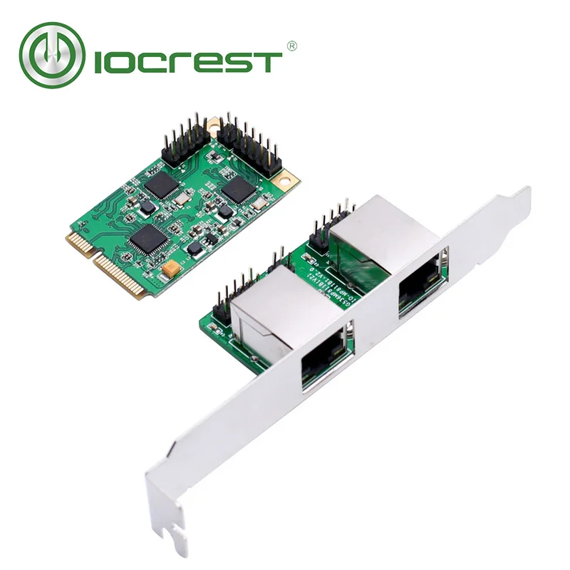 IOCREST мини-pci-express двойной гигабитный ethernet контроллер карты RTL8111 чипов 2 порт rj45 lan 10/100/1000 Мбит/с nic сетевой карты