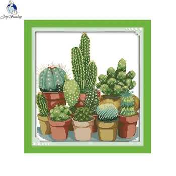

Joy Sunday Cactuses Counted Cross Stitch 11CT 14CT Cross Stitch Sets DIY Cross Stitch Kits for Embroidery Print canvas printings