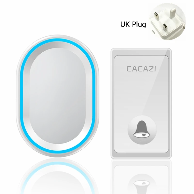 white 1x1 UK Автономный водонепроницаемый беспроводной дверной звонок без батареи 1 Кнопка 1 2 приемник умный светодиодный светильник домашний дверной звонок США ЕС Великобритания вилка - Цвет: white 1x1 UK