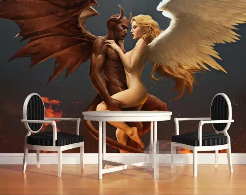 Современный ангел и дьявол любовь отель пара общежития сексуальный Профессиональный сделать фреску обои на заказ фото стены