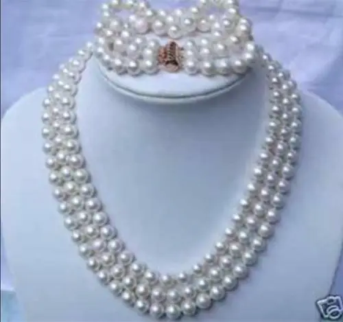 

Free Shipping Wholesale>>>new hot 3ROW 7-8MM WHITE FRESHWATER PEARL NECKLACE & BRACELETS