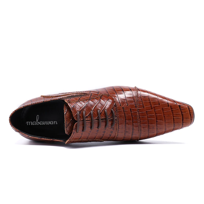 Flats Brown Dos Homens Formal De Itália New Vestido Para Do Couro Sapatos Marrom Mabaiwan Up Rendas Sapatas Negócios Retro Genuíno Moda Casamento Masculino Hq58gC