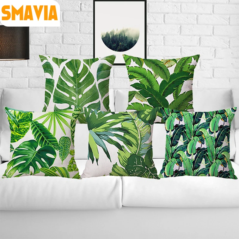 SMAVIA Green Leaves Cushion Cover Tropical Plants Polyester throw