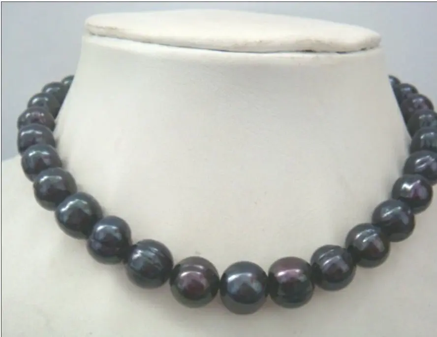

DD Wholesale FREE SHIPPING >>> NATURAL 18"12-13MM SOUTH SEA GENUINE BLACK GREEN PEARL NECKLACE 14KGP