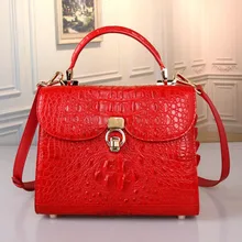 Натуральная кожа аллигатора, женский красный кошелек, экзотическая крокодиловая кожа, золотая фурнитура, Женская одноцветная сумка, женская сумка на одно плечо