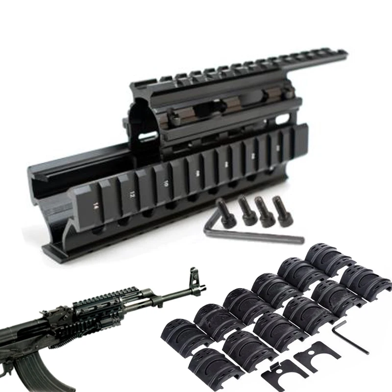 

Tactical Quad Rail Mount Universal Quad Said Rails Handguard Rail w 12pcs Rail Covers for AK47 74 AKS Hunting Shooting Caza