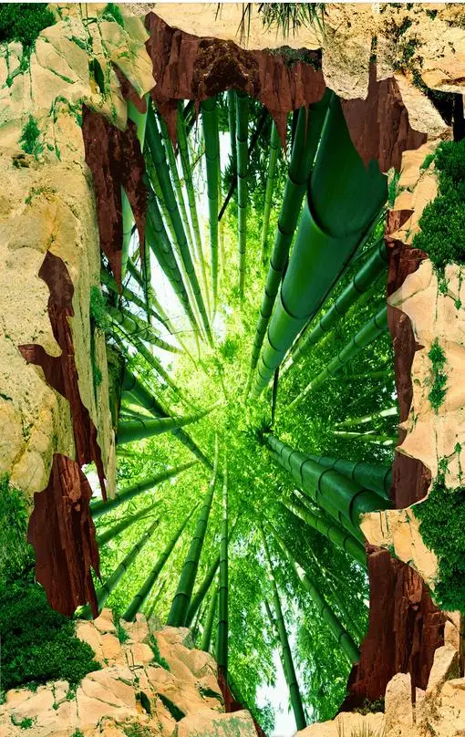 3D Floor Custom Photo Floor 3D Wallpaper Modern Art Bamboo Forest 3D Flooring PVC Wall Paper Self-adhesive Floor Mural