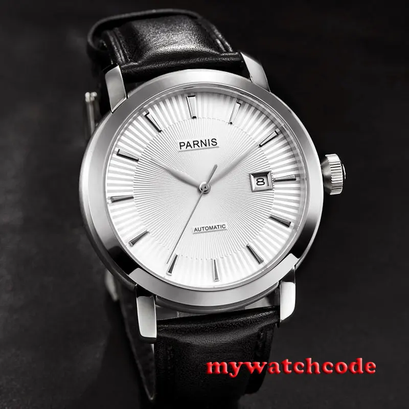 Мужские автоматические наручные часы Parnis P616 с белым циферблатом 41 мм|wristwatch