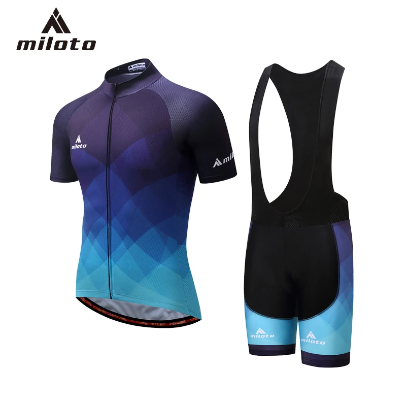 

MILOTO Men's Jersey Suit 2018 Summer Bike Clothing Set Men's Ropa Ciclismo Bike Jersey and Padded Bib Shorts Set Blue
