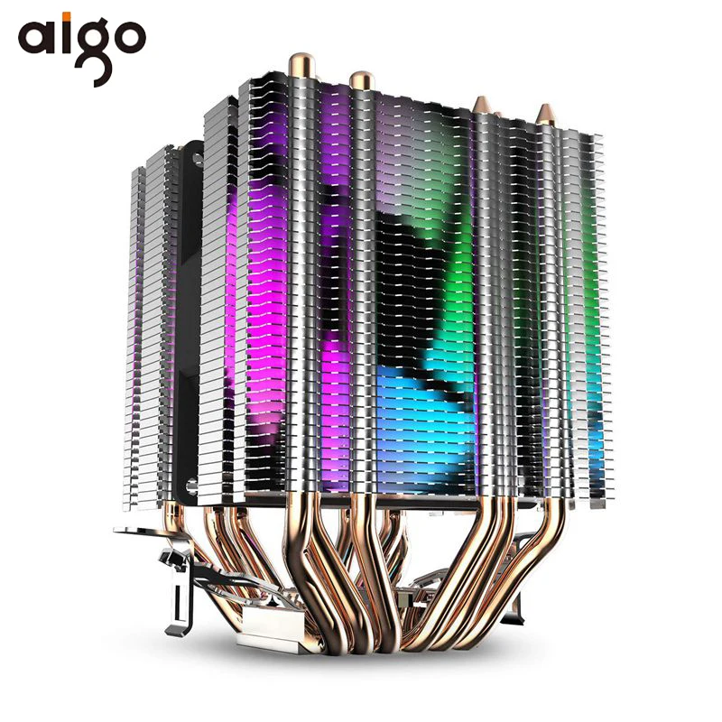 

Aigo L6 CPU Cooler 6 Heat pipes Twin-Tower Heatsink 90mm led Fan 4pin CPU Fan Cooling For Computer LGA775/115x/1366 AM2/AM3/AM4