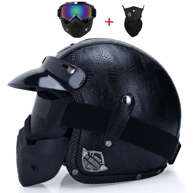 Кожа PU casco moto Винтаж moto rcycle шлем с открытым лицом камуфляж capacetes de moto ciclista vespa кафе гонщик - Цвет: b8