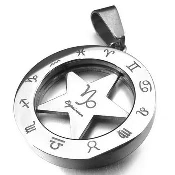 

men Stainless-Steel Pendant Necklace Silver Capricorn Zodiac Star with 23 inch Chain Free Shipping