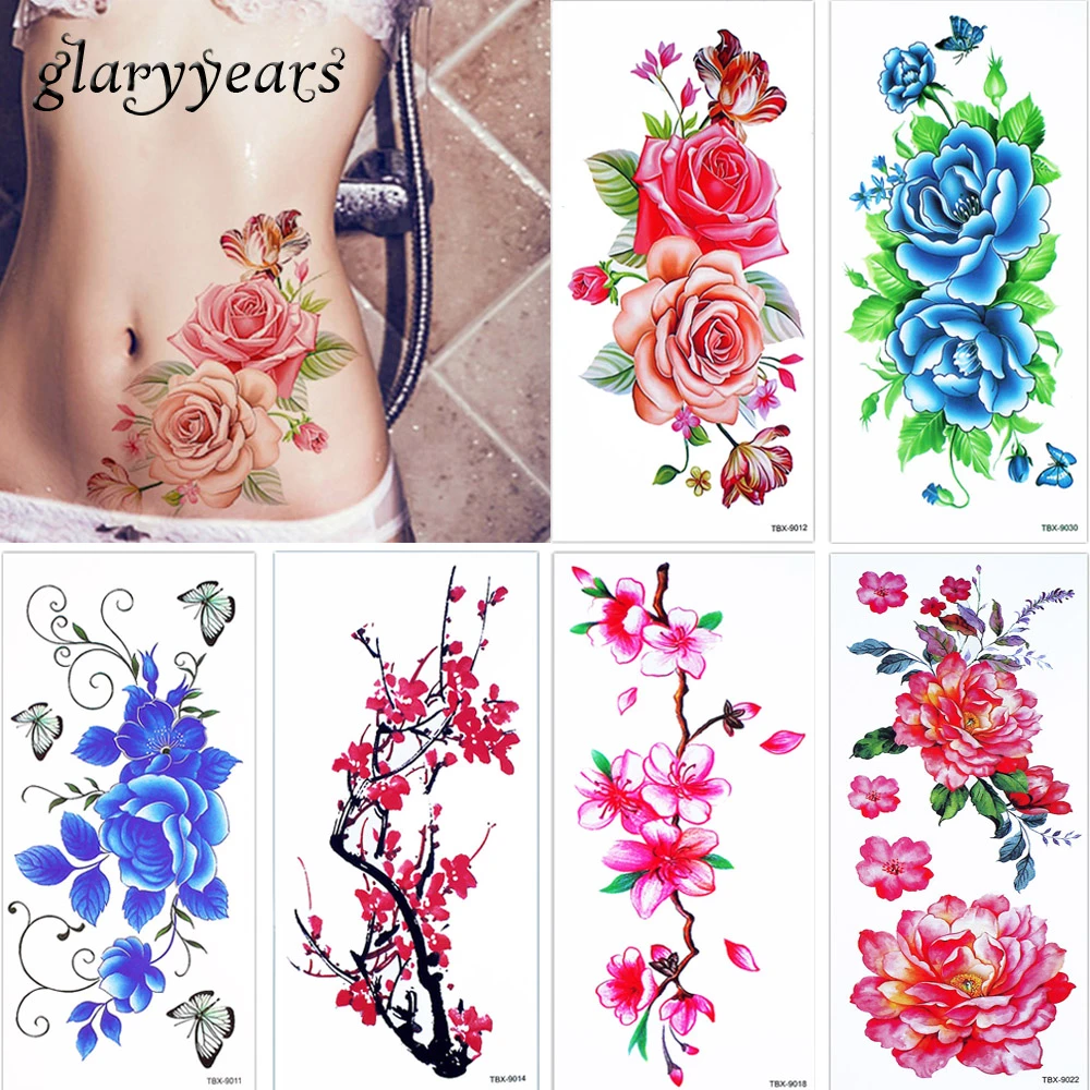 Glaryyears 3 Pieces Lot Pretty Blooming Flower Colored Drawing Body Tattoo Temporary Blue Enchantress Leg Arm Art Tattoo Sticker Tattoo Sticker Leg Armart Tattoo Aliexpress