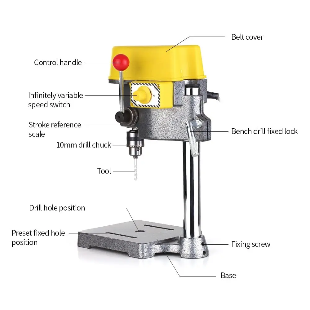 Мини-скамья сверлильный пресс 450 Вт 220 В скамья сверлильный станок с переменной скоростью сверлильный патрон 1-10 мм для DIY дерева, металла, электрические инструменты