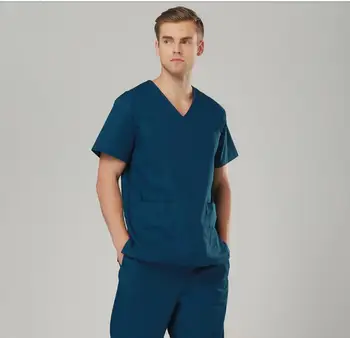 

2017 New short sleeved Women and Men suits blue surgical gowns clothesbrush hand clothes Nurse Doctor uniform